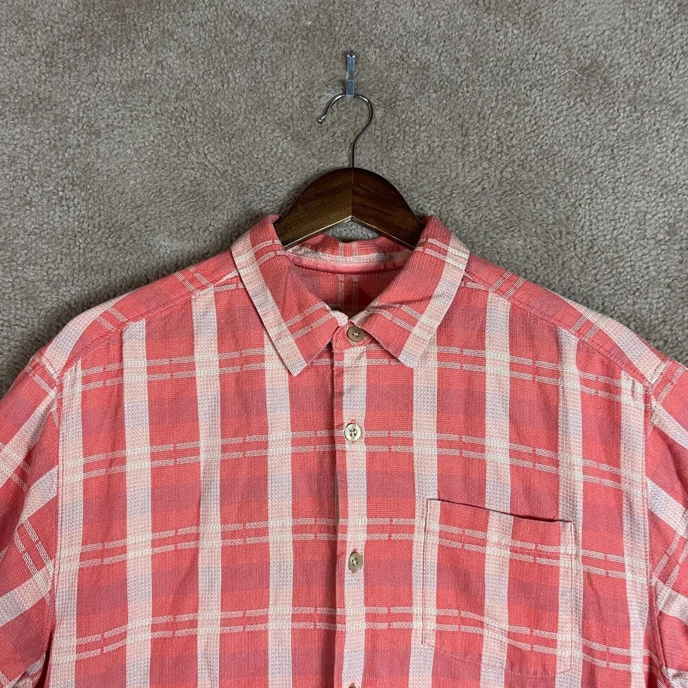 Tommy Bahama Shirt Mens Medium M Pink/White Plaid Short Sleeve Silk Blend Casual - Picture 3 of 10